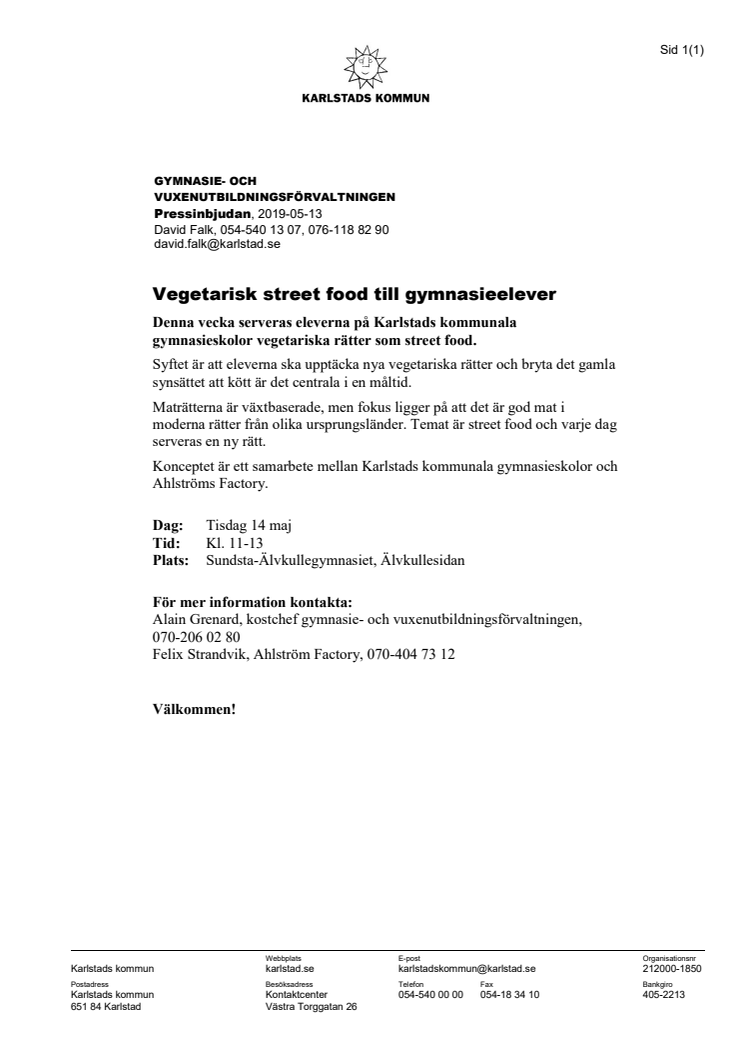 Pressinbjudan: Vegetarisk street food till gymnasieelever