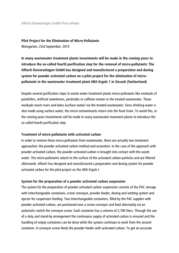 ALLTECH Press release Eliminate micropollutans 23.09.14