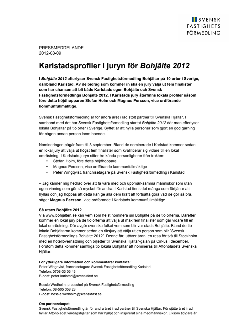 Karlstadsprofiler i juryn för Bohjälte 2012