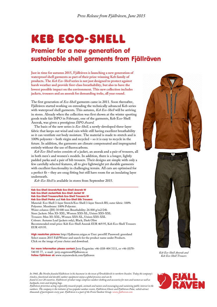 Keb Eco-shell - Premier for a new generation of sustainable shell garments from Fjällräven