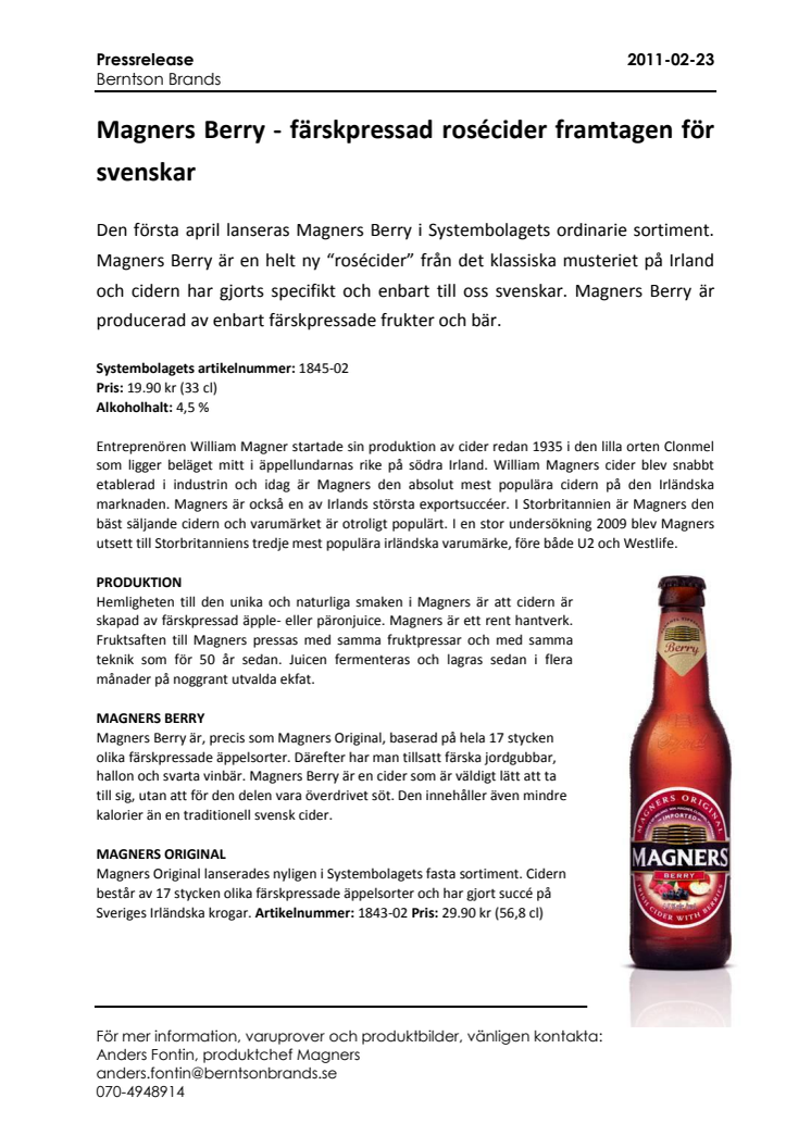 Magners Berry - färskpressad rosécider framtagen för svenskar