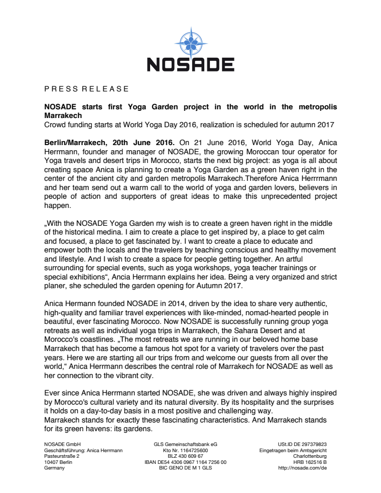 NOSADE starts first Yoga Garden project in the world 