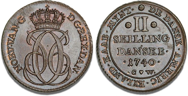 Christian VI, 2 skilling 1740 (Danish West Indies)