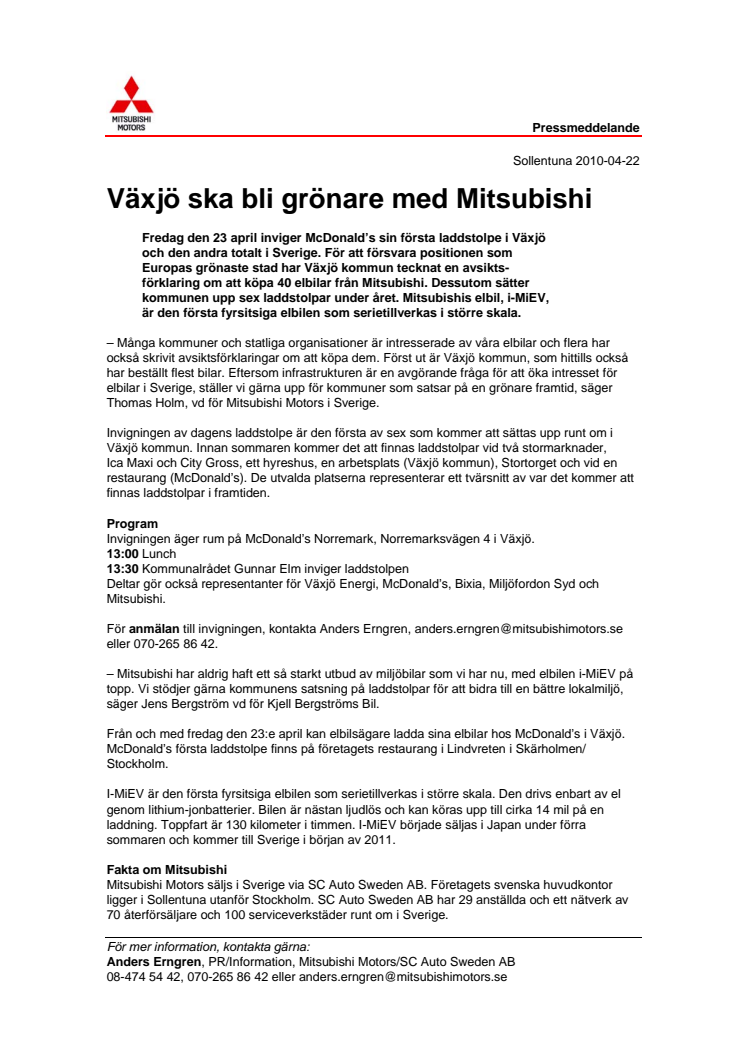 Växjö ska bli grönare med Mitsubishi