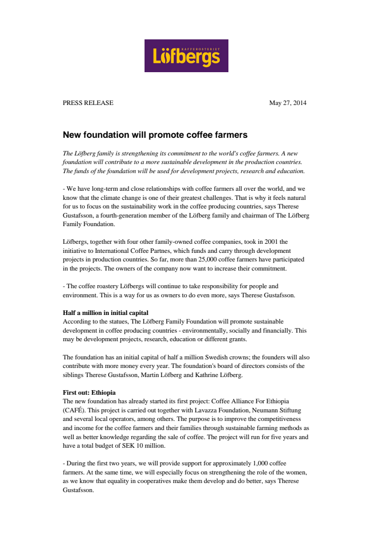 New foundation will promote coffee farmers