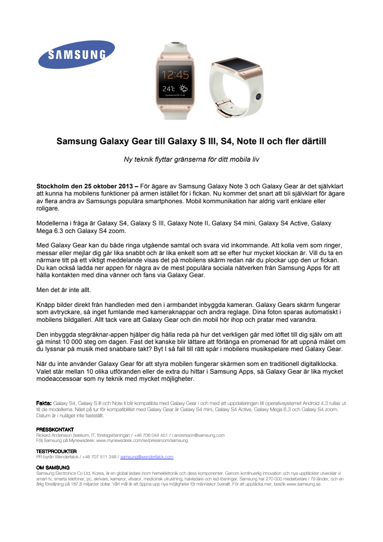 Samsung Galaxy Gear till Galaxy S III, S4, Note II och fler därtill