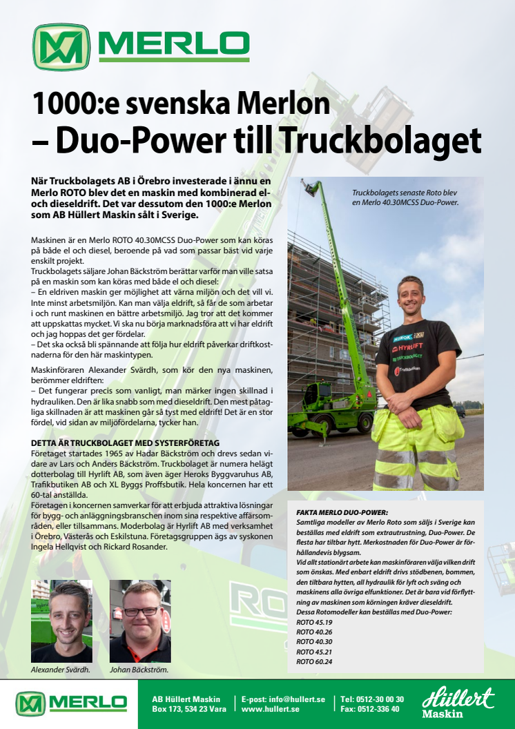 1000:e svenska Merlon – Duo-Power till Truckbolaget 