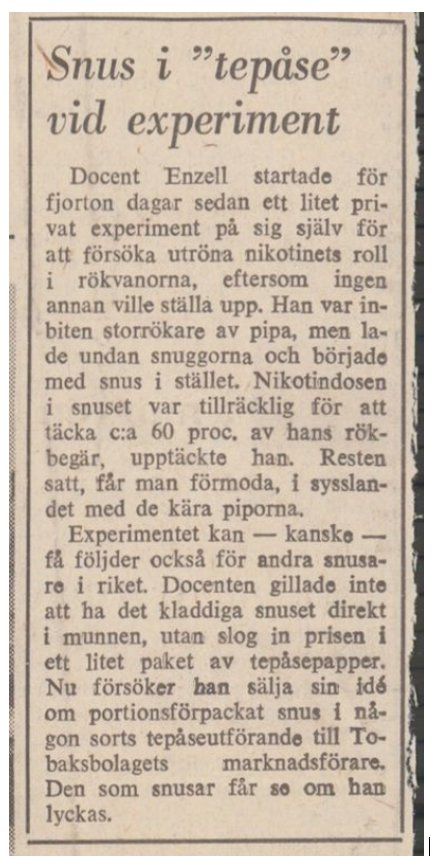 SVD 7 oktober 1967 professor Curt Enzell uppfinner portionssnuset