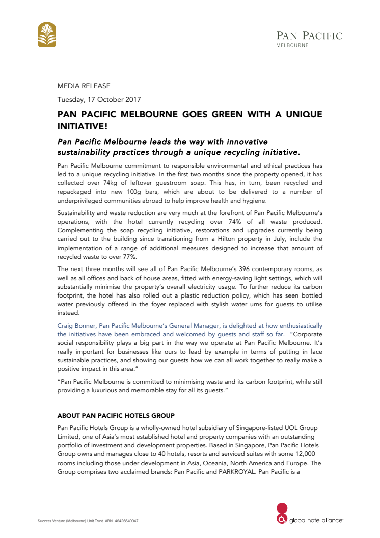 Pan Pacific Melbourne goes green with a unique initiative.