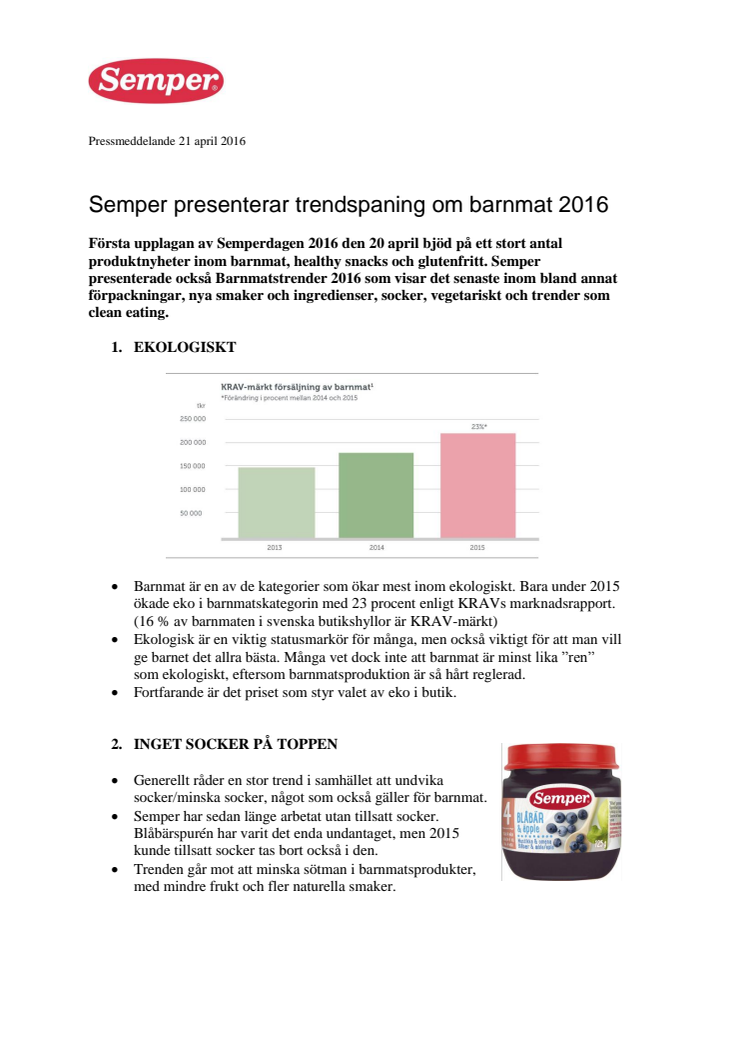 Semper presenterar trendspaning om barnmat 2016