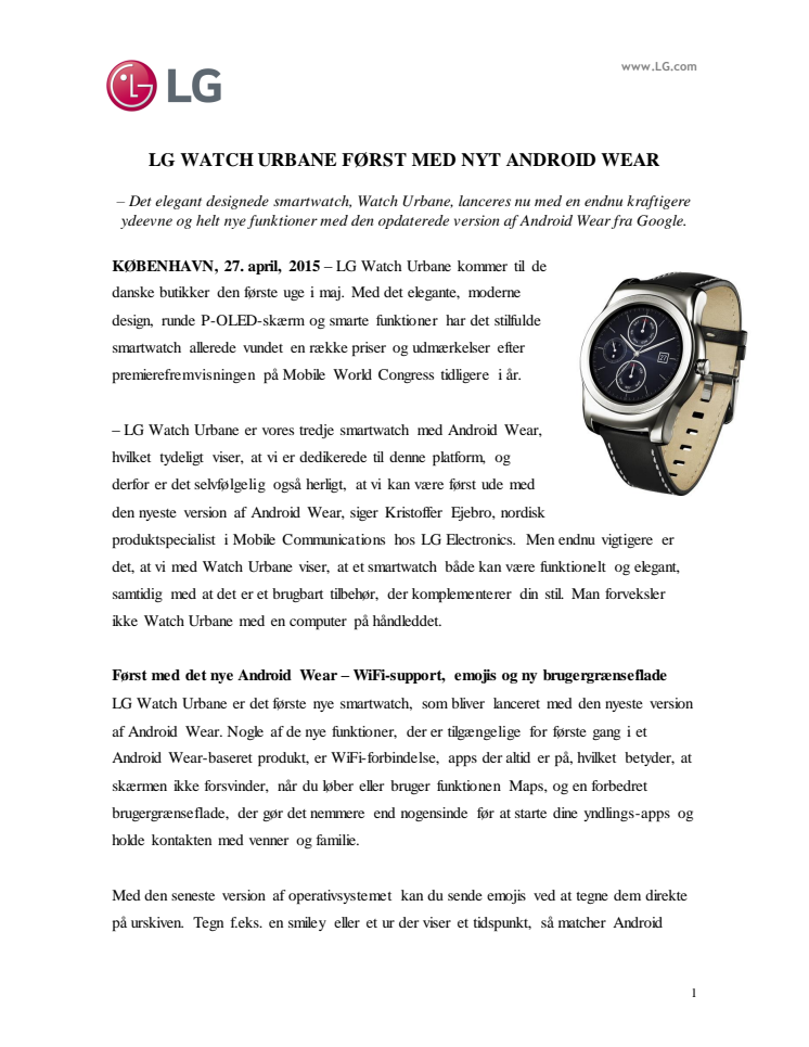 LG WATCH URBANE FØRST MED NYT ANDROID WEAR