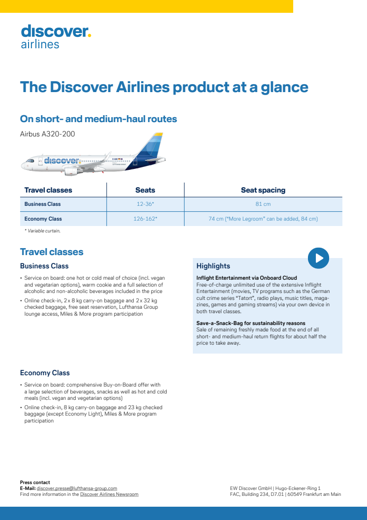 Discover Airlines product at a glance