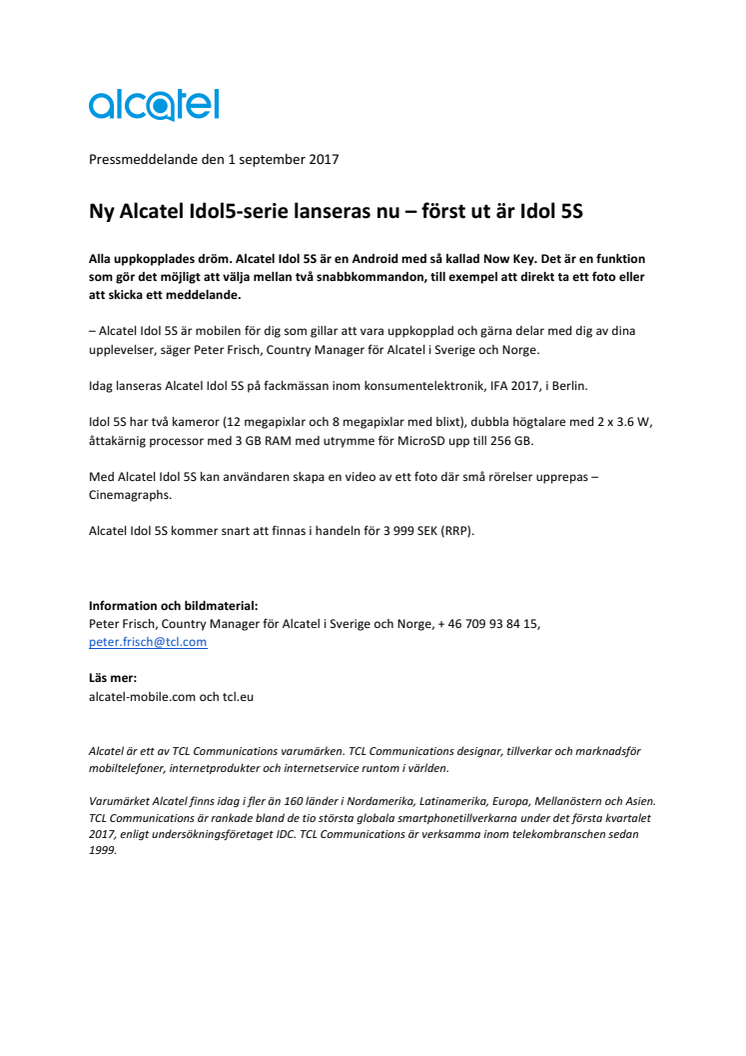 Ny Alcatel Idol5-serie lanseras nu – först ut är Idol 5S  