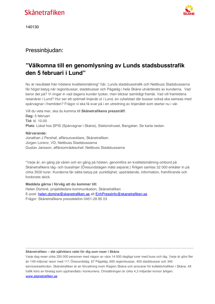 Pressinbjudan: Välkomna den 5 februari till "en genomlysning av Lunds stadsbusstrafik"