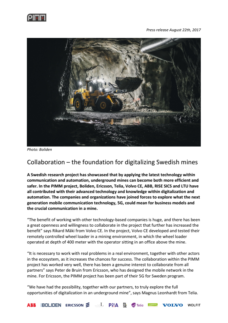 Samarbete grunden för att digitalisera svensk gruva