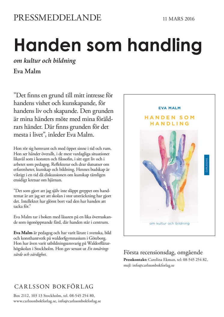 Ny bok: Handen som handling. Om kultur och bildning  