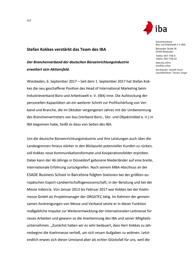 Stefan Kokkes verstärkt das Team des IBA 