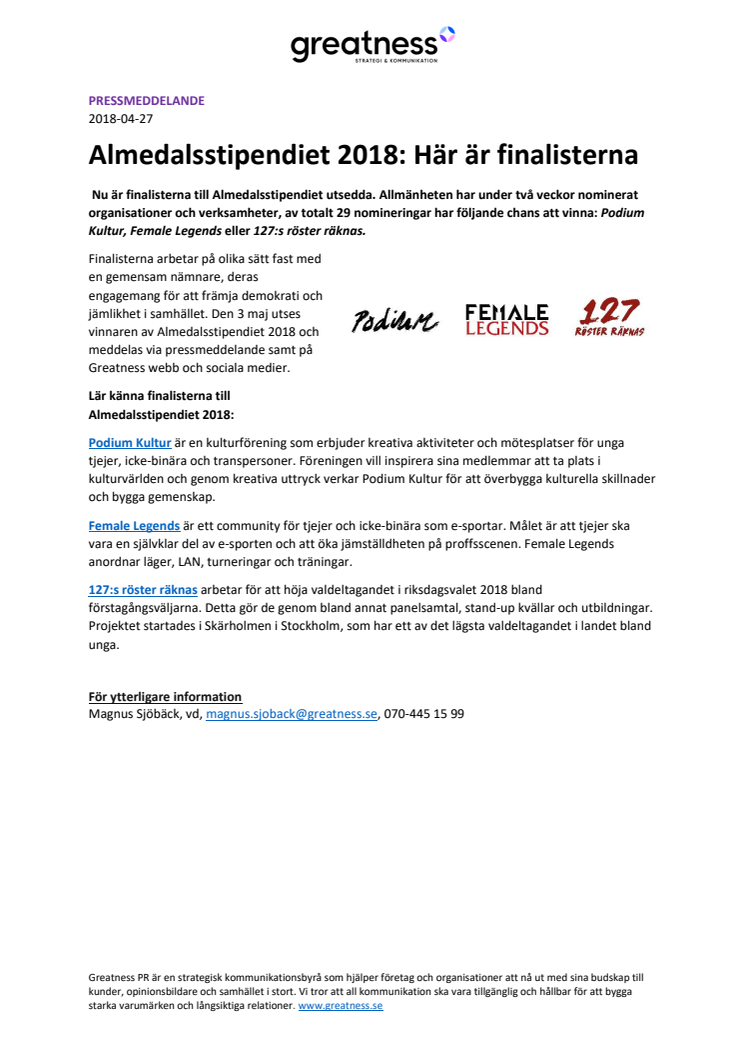 Almedalsstipendiet 2018: Här är finalisterna