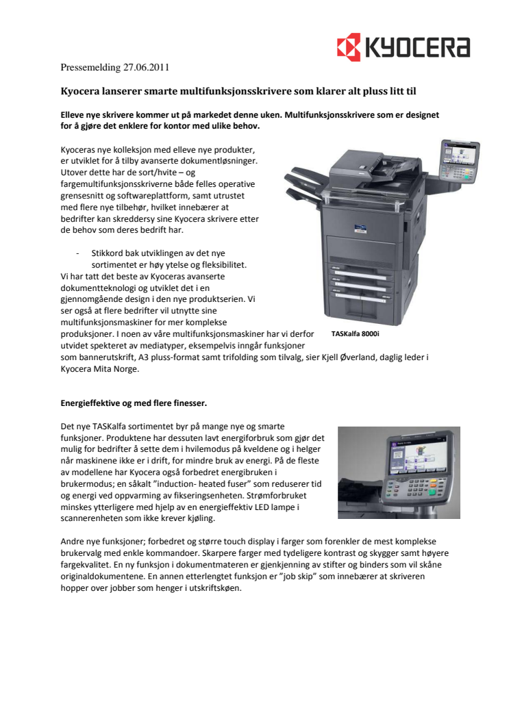 Kyocera lanserer smarte multifunksjonsskrivere som klarer alt pluss litt til