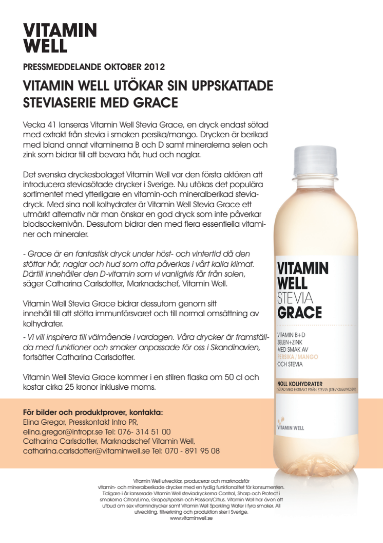 Vitamin Well utökar sin uppskattade steviaserie med Grace