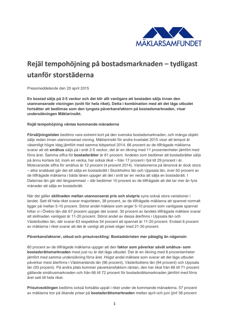 Rejäl tempohöjning på bostadsmarknaden – tydligast utanför storstäderna