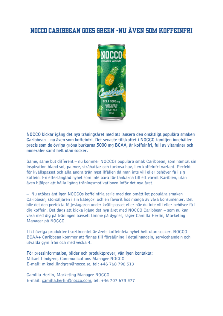 NOCCO Caribbean goes green - nu även som koffeinfri