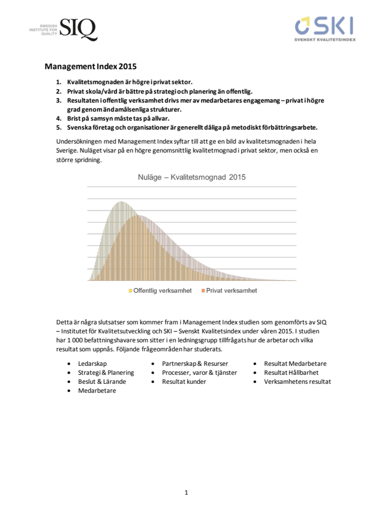 Rapport om kvalitetsmognad inom offentlig och privat sektor – en jämförelse 