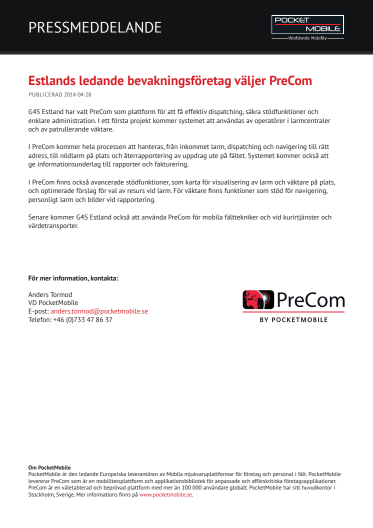 Estlands ledande bevakningsföretag väljer PreCom