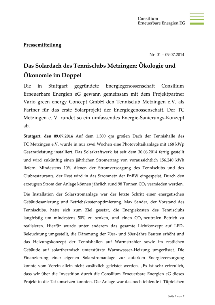 Das Solardach des Tennisclubs Metzingen: Ökologie und Ökonomie im Doppel