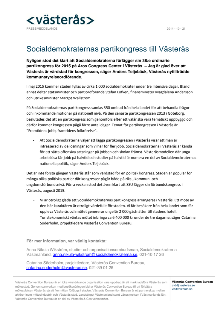 Socialdemokraternas partikongress till Västerås 