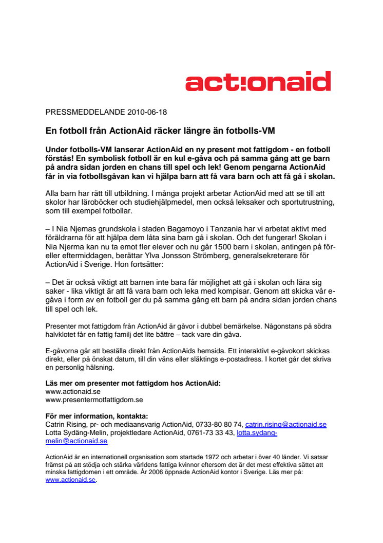 En fotboll från ActionAid räcker längre än fotbolls-VM