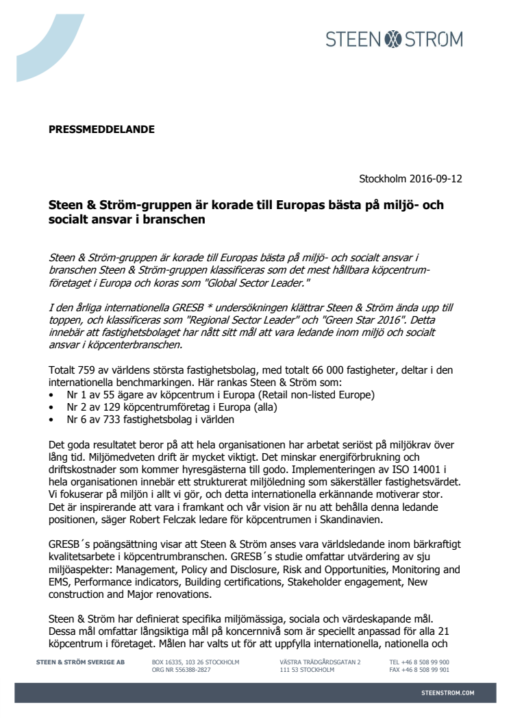 Steen & Ström-gruppen är korade till Europas bästa på miljö- och socialt ansvar i branschen!