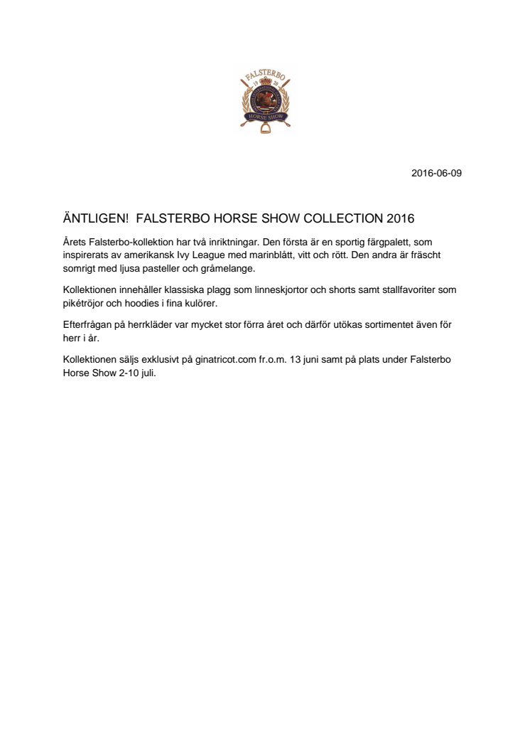 ​ÄNTLIGEN! FALSTERBO HORSE SHOW COLLECTION 2016