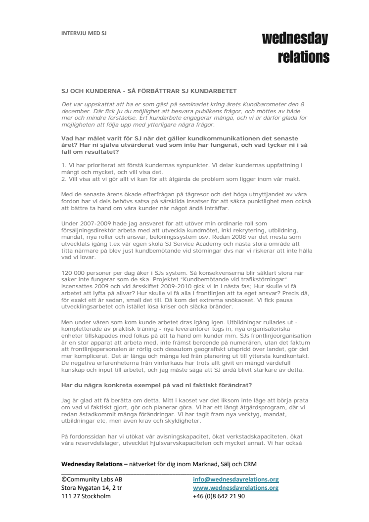 SJ och Kunderna - så förbättrar SJ kundarbetet