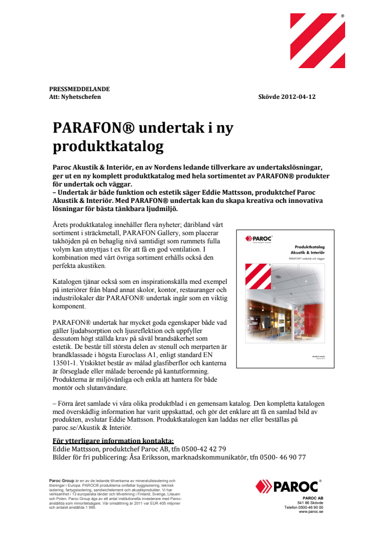 PARAFON® undertak i ny produktkatalog