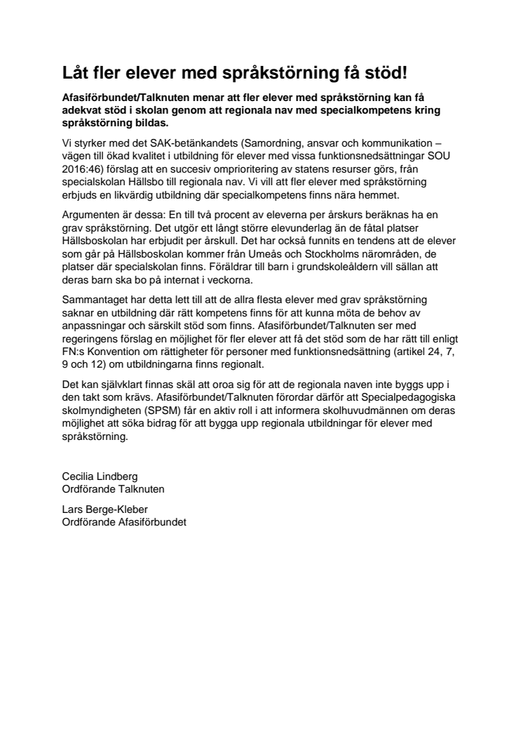 Låt fler elever med språkstörning få stöd!