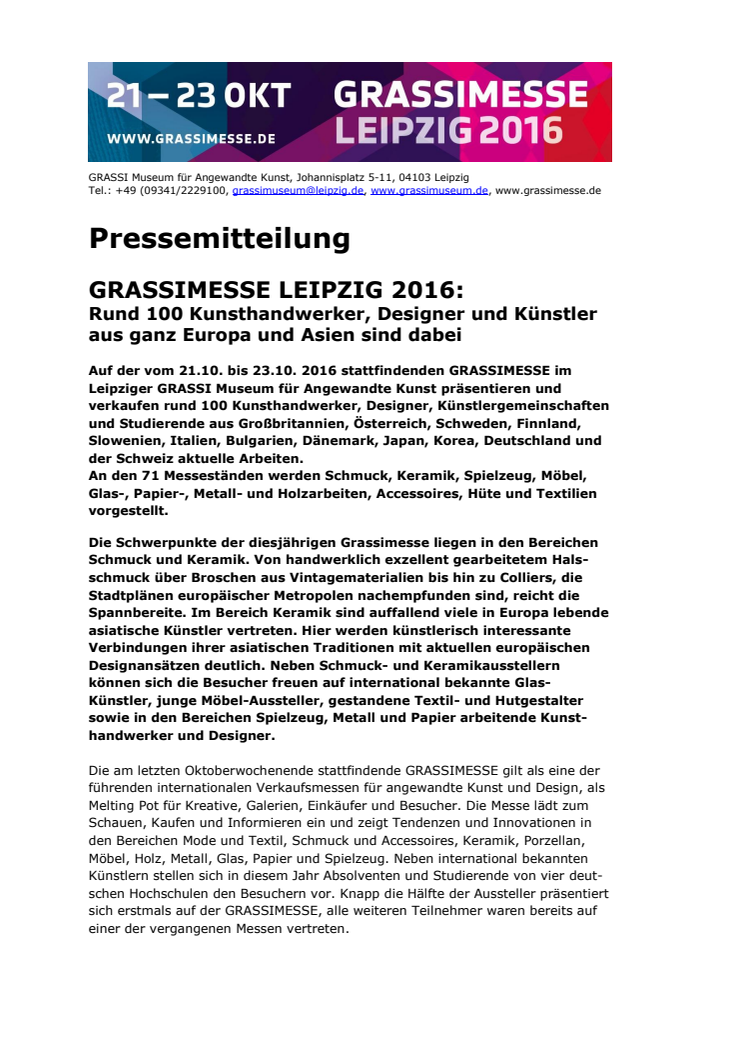 Pressemitteilung zur Grassimesse 2016