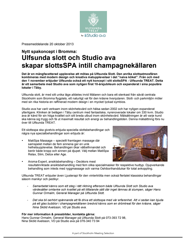 Ulfsunda Slott och Studio Ava skapar SlottsSPA intill champagnekällaren