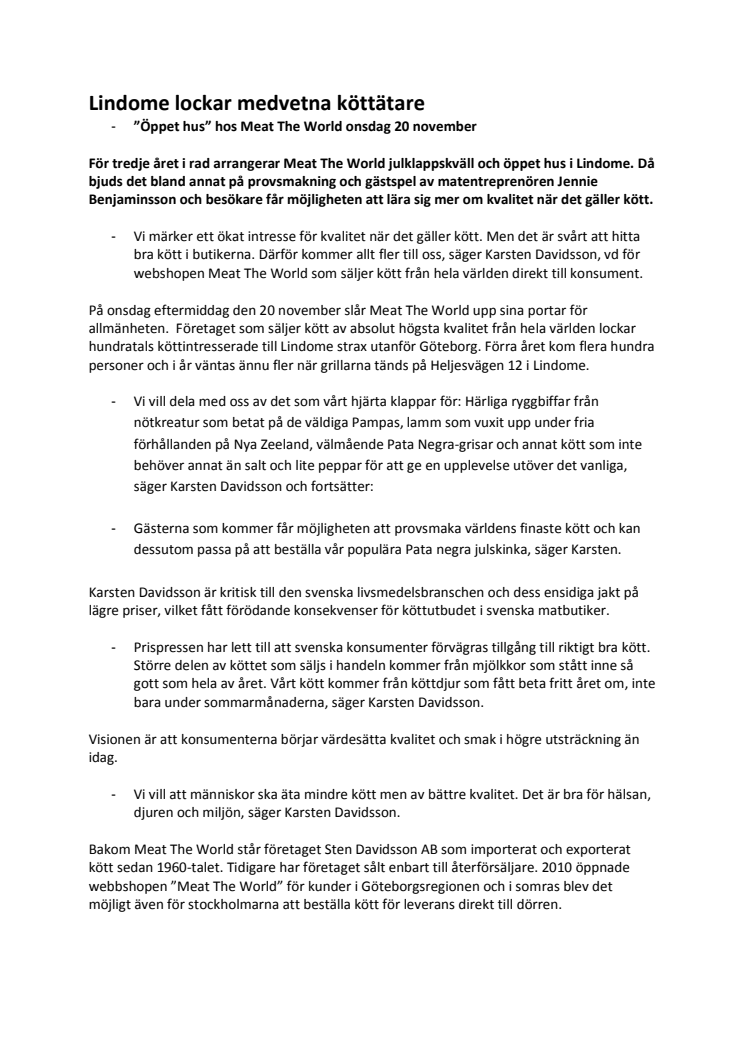 Öppet hus hos Meat The World 20 november