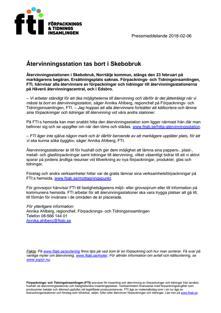 Återvinningsstation tas bort i Skebobruk
