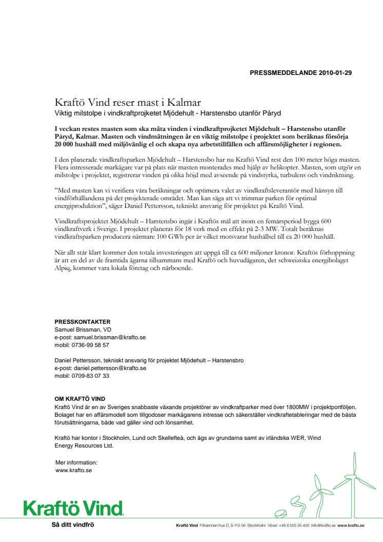 Kraftö Vind reser mast i Kalmar