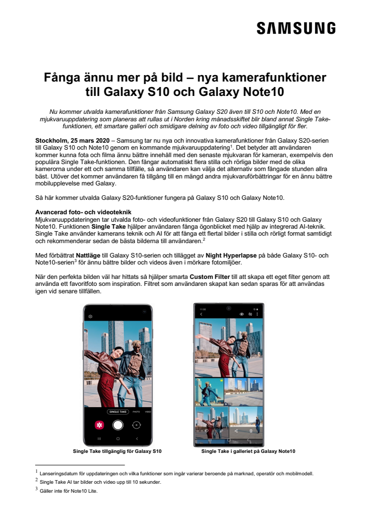 Fånga ännu mer på bild – nya kamerafunktioner till Galaxy S10 och Galaxy Note10