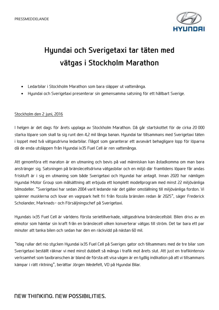 Hyundai och Sverigetaxi tar täten med vätgas i Stockholm Marathon