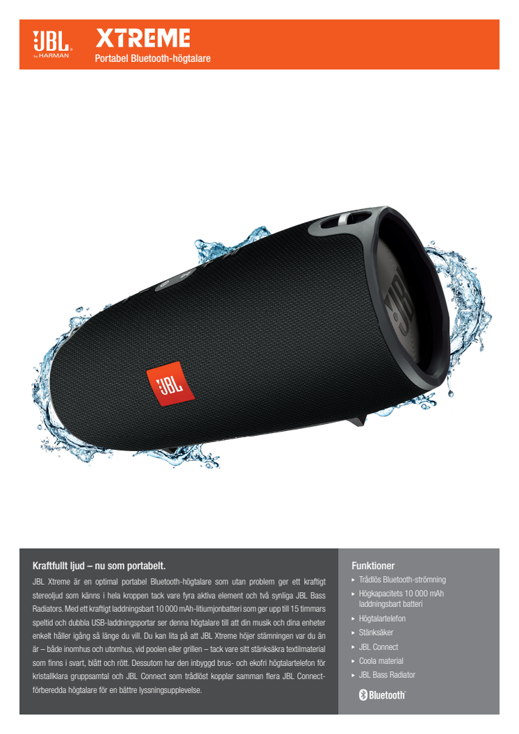 JBL lanserar JBL Xtreme - en vattentålig och trådlös högtalare