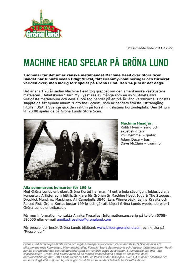 Machine Head spelar på Gröna Lund