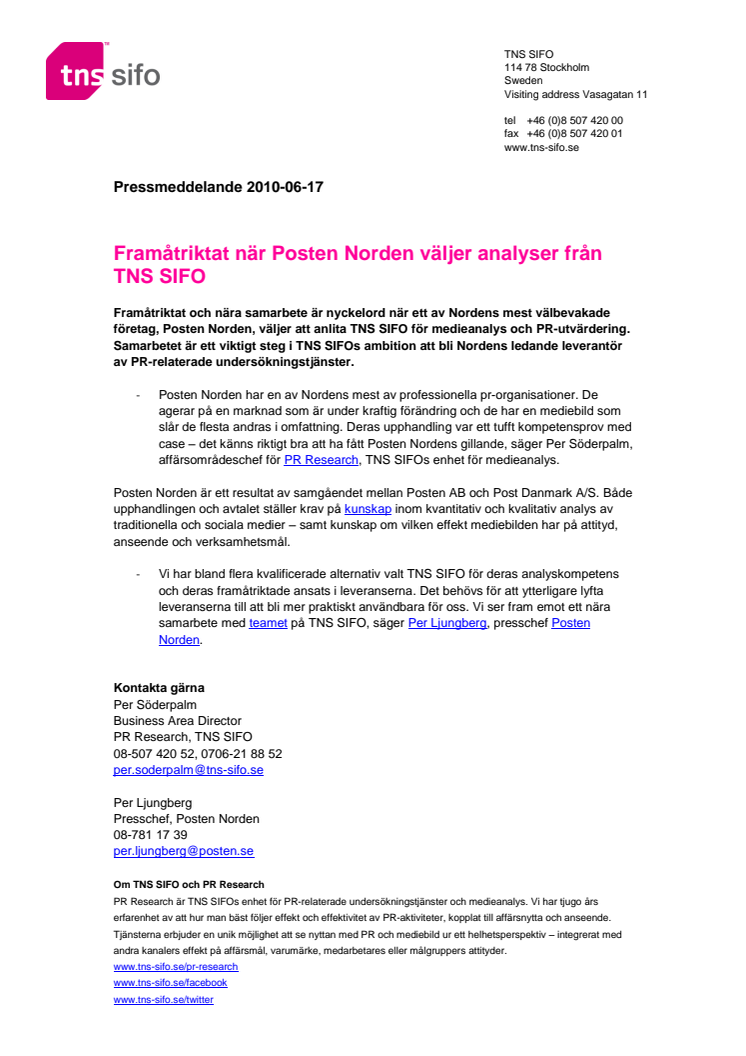 Framåtriktat när Posten Norden väljer analyser från TNS SIFO