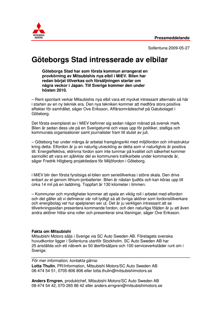 Göteborgs Stad intresserade av elbilar
