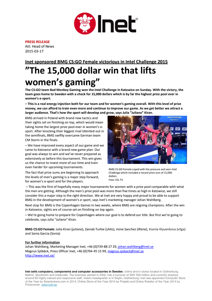 ”The 15,000 dollar win that lifts women’s gaming”