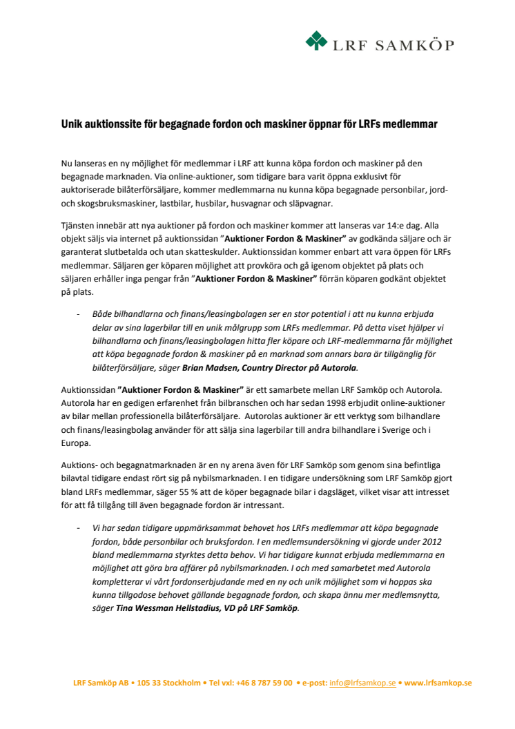Unik auktionssite för begagnade fordon och maskiner öppnar för LRFs medlemmar
