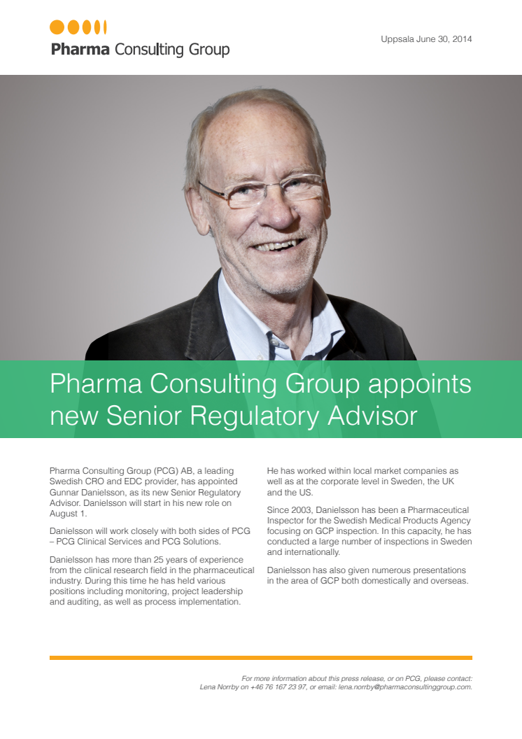 Pharma Consulting Group appoints new Senior Regulatory Advisor